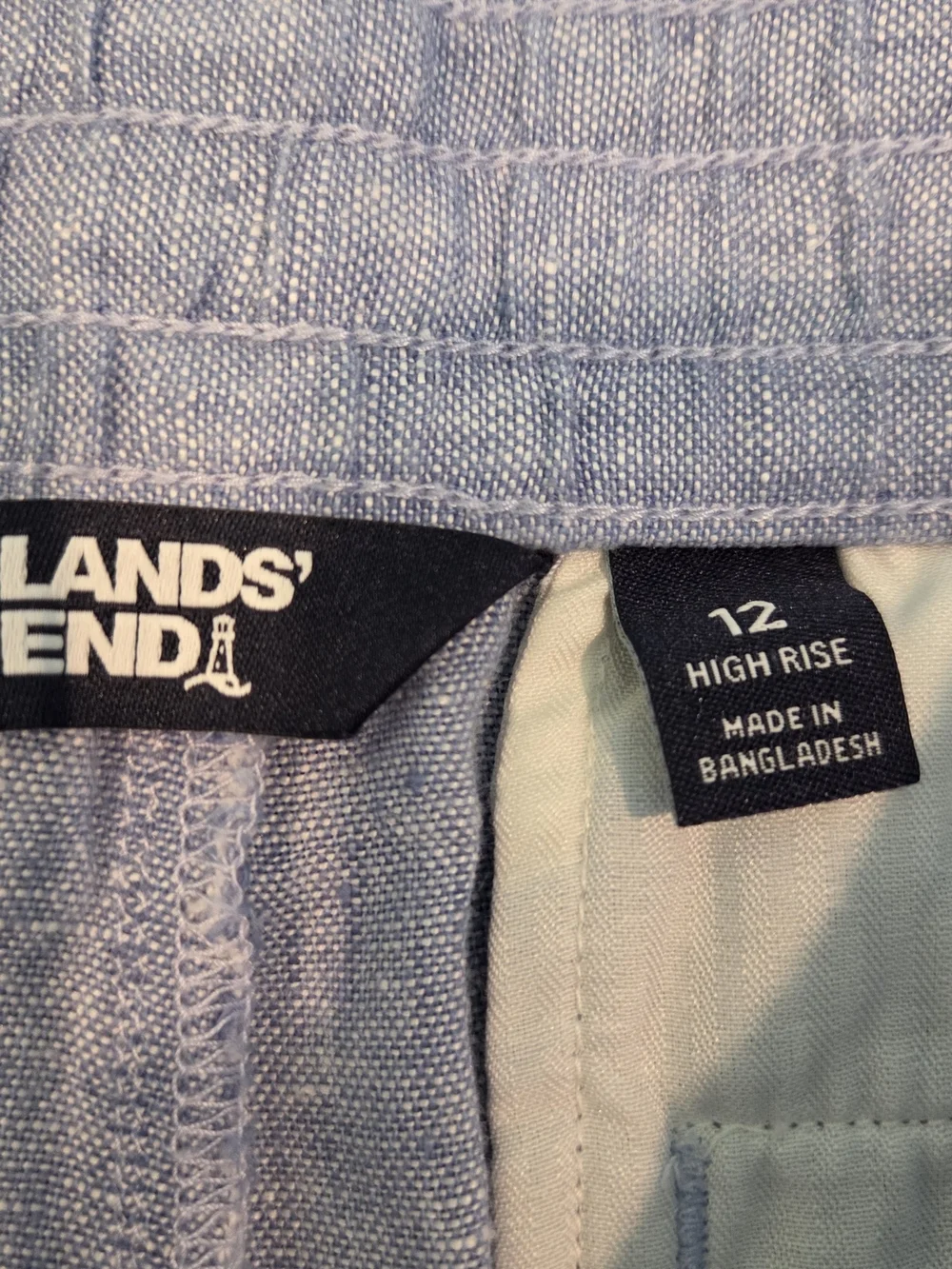 Lands' End High Rise Wide Leg 100% Linen Pleated Pants Size 12 Blue
